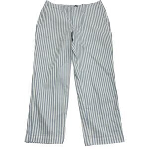 Lands End Pants Women 10P Blue White Striped Tapered Nautical Preppy Coastal